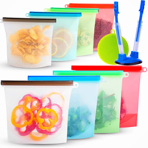 Reusable Silicone Food Bags - 8 Pack