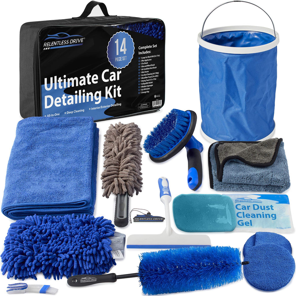 Relentless Drive Car Detailing Kit (18pc) - Car Cleaning Kit - Car Wash Kit  - Complete Car Wash Kit - Car Interior Parts